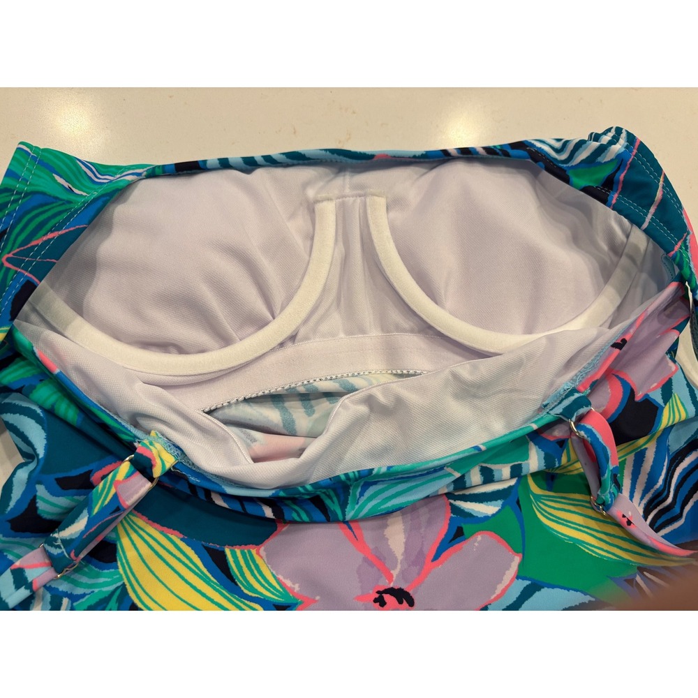 Beyond Control Size‎ Small Square Neck Swim Dress Womens Blue Tropical Floral - Picture 7 of 7